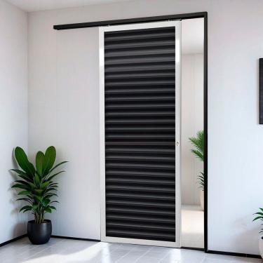 Imagem de Porta De Correr Suspensa 210cm X 70cm Veneziana Dir L.25 Brimak Mix Preto