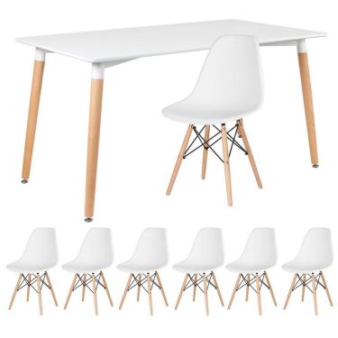 Imagem de Mesa Retangular 80 X 140 Cm Branco + 6 Cadeiras Branco