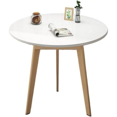 Imagem de Mesa De Café Pequena Redonda Com Pernas De Madeira Sólida, Estrutura Estável, Tapetes Silenciosos, Tampo Espaçoso, Para Decoração De Sala De Estar, Apartamento, Escritórios, White, 60 * 70CM