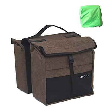Imagem de Bolsas laterais de ciclismo vincita com dupla carga, resistente à água – com capa de chuva, grande, alça de transporte, pontos reflexivos – bolsa de selim para bicicleta, acessórios para bicicleta, Black/Dark Brown