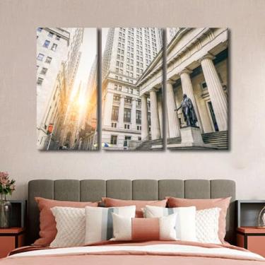 Imagem de TUMOVO Fotos de entrada da bolsa de valores de Nova York para decoração de parede de sala de estar grande arte de parede 3 peças arte de parede arte de casa decoração de parede moldura de lona