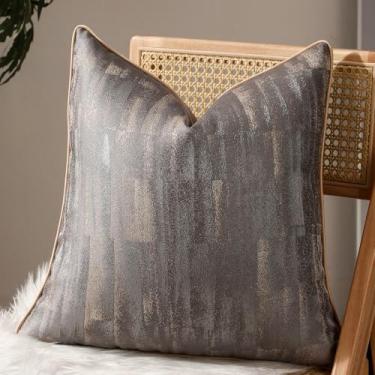 Imagem de vctops Capas de almofada decorativas abstratas cinza de luxo capa de almofada quadrada macia para sofá quarto carro (cinza A, 45 x 45 cm)