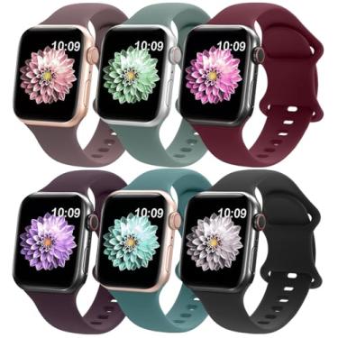 Imagem de RQQ Pacote com 6 pulseiras esportivas de silicone líquido compatíveis com Apple Watch séries 11, 10, 9, Ultra, 8, 7, 6, 5, 4, 2, 1 SE 3, 6, 5, 4, 2, 1 e SE 3, 6