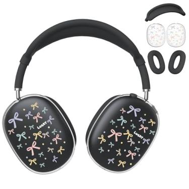 Imagem de BlHMCASE Capa de fone de ouvido para AirPods Max, capa de fone de ouvido transparente com laço colorido, capa preta de silicone para Apple AirPods Max