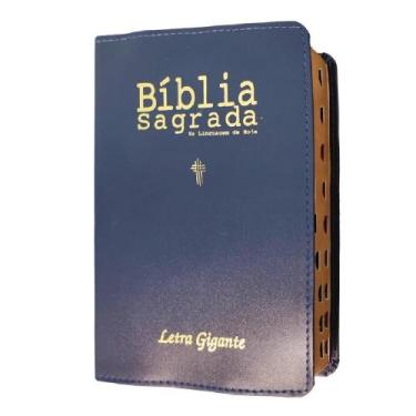 Imagem de Bíblia sagrada  letra gigante  ntlh  capa de luxo azul  com índice  co