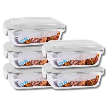 Imagem de Jogo 5 Potes de Vidro Hermético Marmita Tampa 4 Travas 370ml - PRATICA