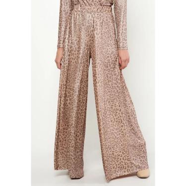 Imagem de Calça Pantalona Malha Canelada Estampada Efeito Metalizado-Feminino