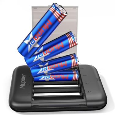 Imagem de Pilhas AA recarregáveis Mupper 3600mWh 1.5V, pacote com 4 unidades com caixa