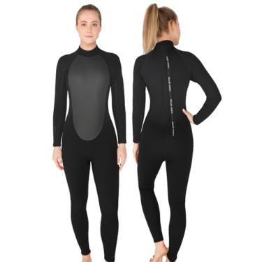 Imagem de REALON Roupa de mergulho masculina feminina 4/3 mm neoprene mergulho triatlo roupa de banho molhada água fria manter quente nas costas zíper manga longa maiô térmico