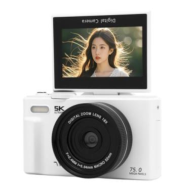 Imagem de VBESTLIFE Câmera Digital 5K, 75MP WiFi Vlogging Câmera para YouTube, 3 "180 ° Flip Screen, 18X Zoom UHD Autofocus Video Camara Com Cartão SD de 64GB (WHITE)