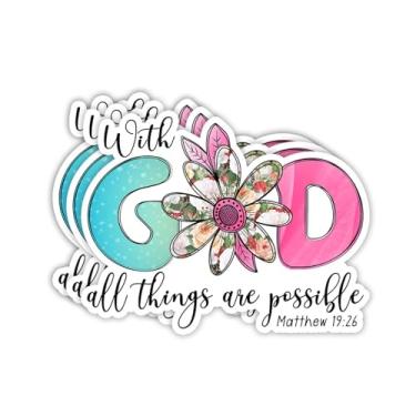 Imagem de Adesivo (3 peças) with God All Things are Possible Citações inspiradoras Jesus Cristão Versículo da Bíblia Mateus 19:26 Decalque de vinil para Tumbler Laptop Kindle Garrafas de Água Carro Livro