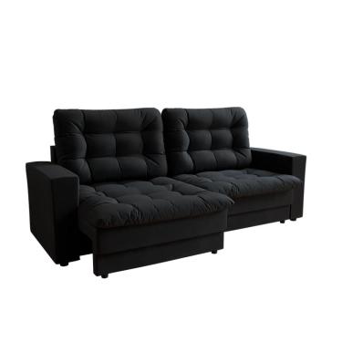 Imagem de Sofá 3 Lugares Retrátil Lubeck Plush Suede Preto
