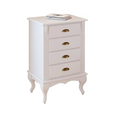 Imagem de Mesa de Cabeceira 4 Gavetas Pés Luiz Xv Hannover 60817 - Branco/Imbuia Glazer