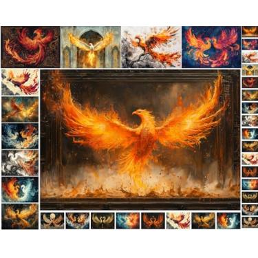Imagem de Pacote de papel de decoupage (35 folhas 15,2 x 20,3 cm) Balé Phoenix Fire ~ Fênix de fogo voam e espiralam em chamas brilhantes e cinzas através de céus mitológicos vívidos em composições de fantasia