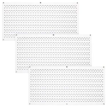 Imagem de Pacote de controle de parede de papelão - 3 pacotes de controle de parede 40,6 cm de altura x 81,28 cm de largura placas de metal horizontais para organização de armazenamento de ferramentas de parede para casa e garagem, White Pegboard