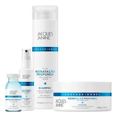 Imagem de Kit Jacques Janine Hidratação Profunda Máscara 80g Ampola Finalizador Anti Frizz e Shampoo 4 Itens