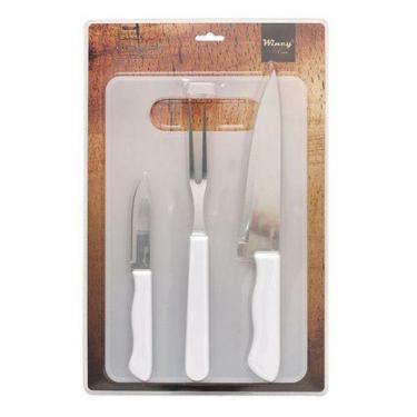 Imagem de Kit Churrasco Tábua de Corte Gourmet + 2 Facas + 1 Garfo de Inox - WIN