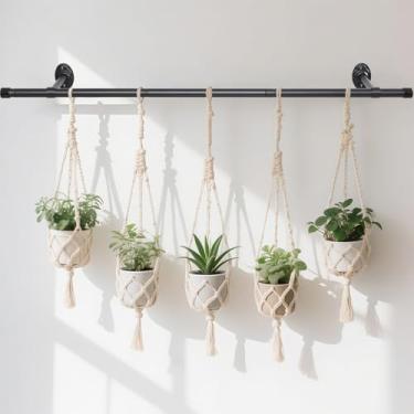 Imagem de Ihomepark Haste para pendurar plantas 150 cm, haste de plantas para pendurar plantas internas, plantador vertical para montagem na parede ou no teto, preto