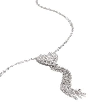 Imagem de FAMARINE Colar feminino com pingente de borla longa de prata e borla de coração e corrente de prata para presente