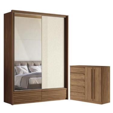 Imagem de Guarda Roupa Casal 2 Portas e Cômoda 5 Gavetas Paris Jatobá - CasaH
