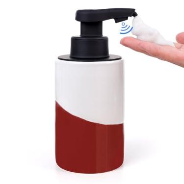 Imagem de BosilunLife Dispensador automático de sabão de cerâmica sem mãos com bomba à prova d'água recarregável Smart Electric Lotion Soap Dispenser Touchless (branco-marrom, bomba de espuma)