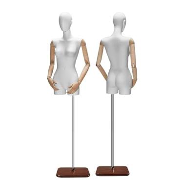 Imagem de Mannequin Manequins humanos falsos para lojas de roupas, braço e base de madeira maciça, altura ajustável de 60,62 a 78,74 pol.(Brown)