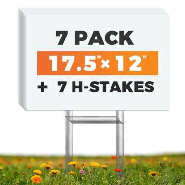 Imagem de WENWELL Placas de jardim em branco com estacas de metal H 43 x 30 cm, placas de venda de garagem de imóveis, placa de gramado de plástico ondulado para aniversário, pôster personalizado placa externa para estrada, flecha, casa, 7 pacotes