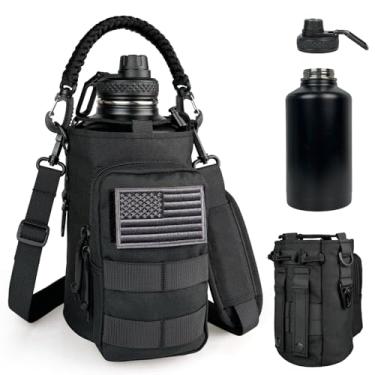 Imagem de DEFUNX Garrafa de água de 1,8 litro isolada com manga - Jarro de água tático de aço inoxidável de 1,8 l com bolsa de garrafa de água MOLLE, garrafas de água de academia para homens, caminhadas, treino