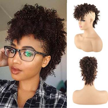 Imagem de CINHOO Jerry Curls Moicano Cabelo Alto Puff Rabo de Cavalo Cordão com Franja Sintética Fauxhawks Kinkys Rabo de Cavalo Cacheado Prendedor de Cabelo Updo para Mulheres (1B/33)