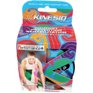 Imagem de Kinesio Tex Performance + - Fita Médica Terapêutica Para Joelho E Ombro Azul Com Logotipo, Rolo De 5 Cm X 4,8 M