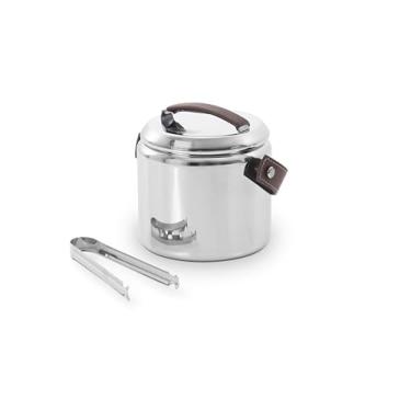 Imagem de Balde para Gelo Térmico em Aço Inox, Alças de Couro, com Tampa e Pinça, Prata