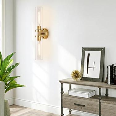 Imagem de E27 Luzes de parede vintage transparente de vidro cilíndrico arandelas de parede retro industrial metal lâmpadas de parede internas para sala de estar restaurante quarto (lâmpada não incluída) (ouro