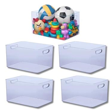 Imagem de Kit Com 5 Caixas Organizadoras Multiuso Em Acrílico Transparente com Alça 35x25x20cm para Despensa Cozinha Quarto Escritório Banheiro Guardar Brinquedos Mantimentos e diversos Objetos