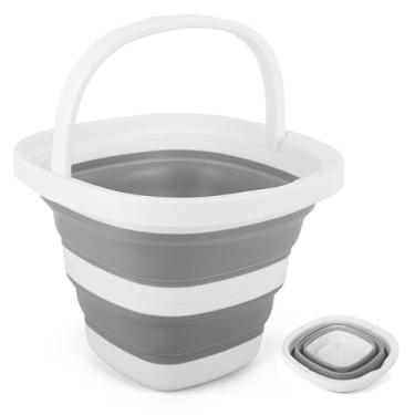 Imagem de Balde dobrável de 5 L, balde dobrável para lavagem de carro com alça para suprimentos de limpeza, lavatório portátil para pia de armazenamento, banheira de gelo para pesca, praia, acampamento, cozinha