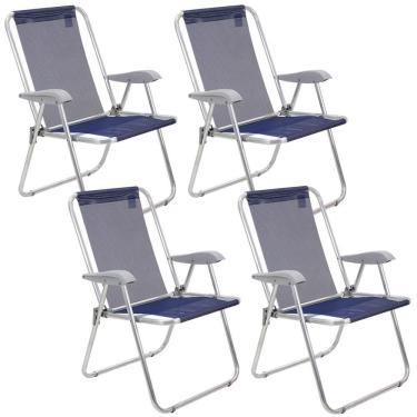 Imagem de Kit 04 Cadeiras de Praia Tramontina Creta Master em Alumínio com Assento Azul Escuro 92900202