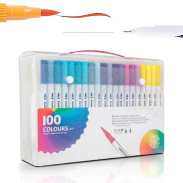Imagem de Canetas Brush Pen Marcadora Ponta Dupla Fina Kit Canetinha para Colorir Desenho Fineliner (100)