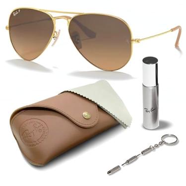 Imagem de Ray-Ban RB3025 Óculos de sol clássico gradiente polarizado em forma de aviador com kit de óculos – protetores de nariz ajustáveis – Óculos de sol retrô formais e casuais ideais, Dourado (112/M2 | 58