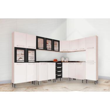 Imagem de Cozinha Completa Evidence 8 Peças (3Aéreos+3Balcões+2Paneleiros) C8P22 Branco/Preto - Bertolini