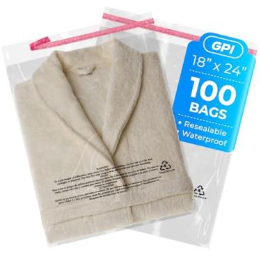 Imagem de 100 unidades - 45,7 cm x 61 cm sacos de poliéster extra-grandes autovedantes com aviso de asfixia, 1,5 mm, sacos plásticos transparentes com fita adesiva resselável para envio e embalagem de roupas