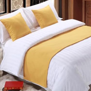 Imagem de Cachecol de corredor de cama de hotel, colchas de cor sólida, cobertas, lenços, protetor de lenços, capa protetora para quarto, hotel, decoração, Queen King, toalha de cama - Amarelo||50 x 260 cm para