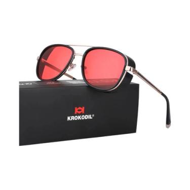 Imagem de Óculos De Sol Vintage Unissex Tony Stark Steampunk Gradiente Vermelho 