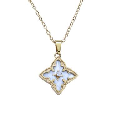 Imagem de ONERVA Colar de trevo banhado a ouro 18 K com pingente de zircônia cúbica delicada, para mulheres, presente de dia dos namorados, aniversário, casamento, ocasião, uso diário, One Size, Aço inoxidável