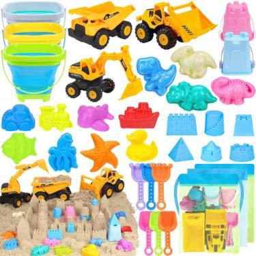 Imagem de Brinquedos de praia FHOZGECY Sand Toys com 3 caminhões, 3 baldes de pr
