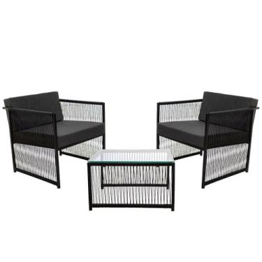 Imagem de 2 Poltronas E Mesa De Centro Santiago Fio Fibra Sintética Ferro - Esto