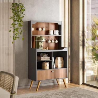 Imagem de Armário Bancada Cantinho Do Café Preto Fosco/Tauari Ripado 1 Porta Bas