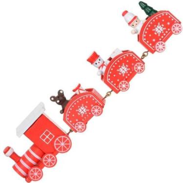 Imagem de Decoração Trem Locomotiva Vermelho Enfeite De Madeira 19cm - OUTRAS MA