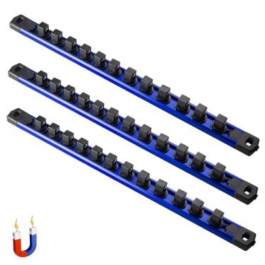 Imagem de ALOANES Organizador De Soquete Magnético 3 Peças, Trilhos Alumínio Resistentes, Kit Suporte Com Clipes Giratórios 360° Para Caixa Ferramentas, 1/2 Polegada X 36 (Azul)