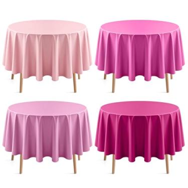 Imagem de Just Shimmer 4 toalhas de mesa redondas da série rosa, 213 cm, de cor sólida, à prova d'água e à prova de derramamento, toalha de mesa de plástico descartável durável para jantar, buffet, piquenique