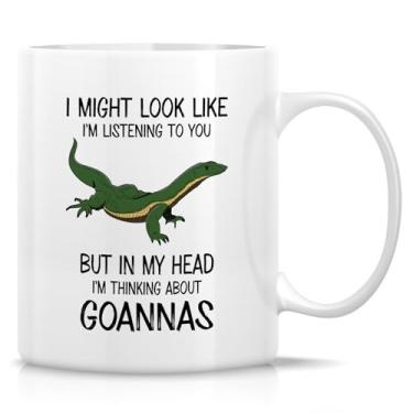 Imagem de Retreez Caneca engraçada de lagarto - Caneca I'm Thinking About Goannas - 325 ml xícara de café ou chá de cerâmica - Presente hilário para amantes de répteis, herpetólogos, fãs da vida selvagem, fã da