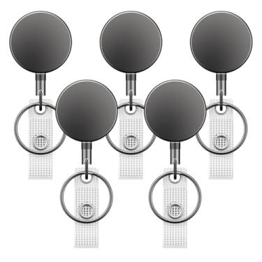 Imagem de Uniclife Pacote com 5 molinete retrátil de metal resistente para crachá porta-crachás, porta-chaves retráteis, capa de metal com bobina de mola de aço inoxidável, clipe de cinto de corda de nylon de